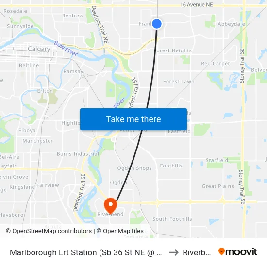 Marlborough Lrt Station (Sb 36 St NE @ 8 Av Ne) to Riverbend map
