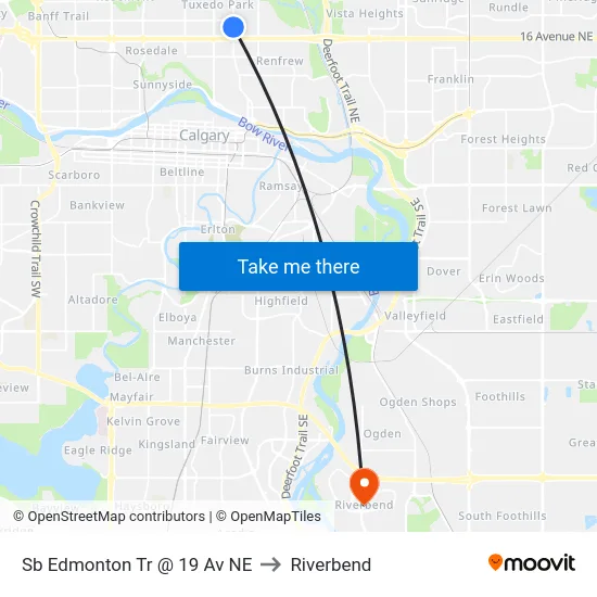 Sb Edmonton Tr @ 19 Av NE to Riverbend map