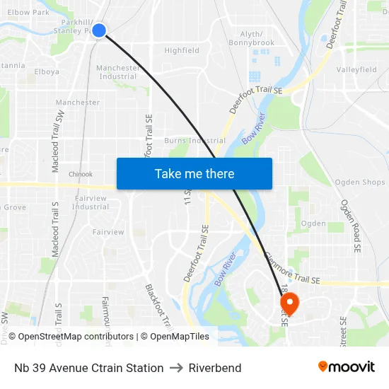 Nb 39 Avenue Ctrain Station to Riverbend map