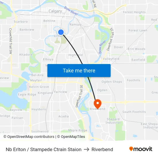 Nb Erlton / Stampede Ctrain Staion to Riverbend map