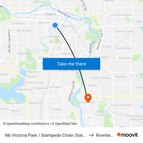 Nb Victoria Park / Stampede Ctrain Station to Riverbend map