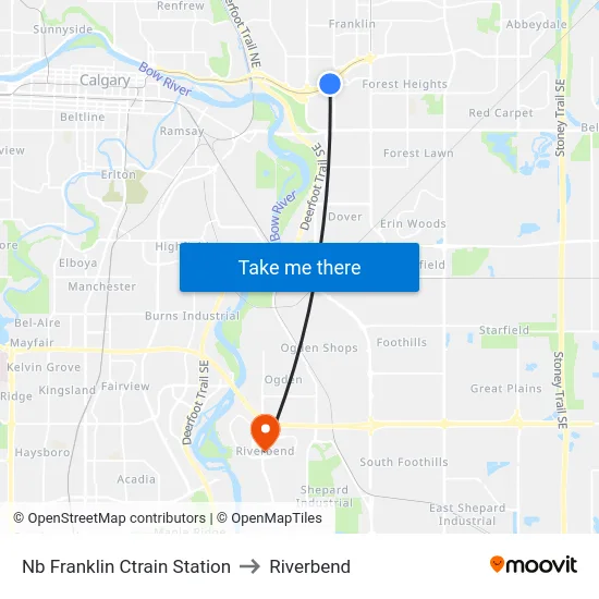 Nb Franklin Ctrain Station to Riverbend map