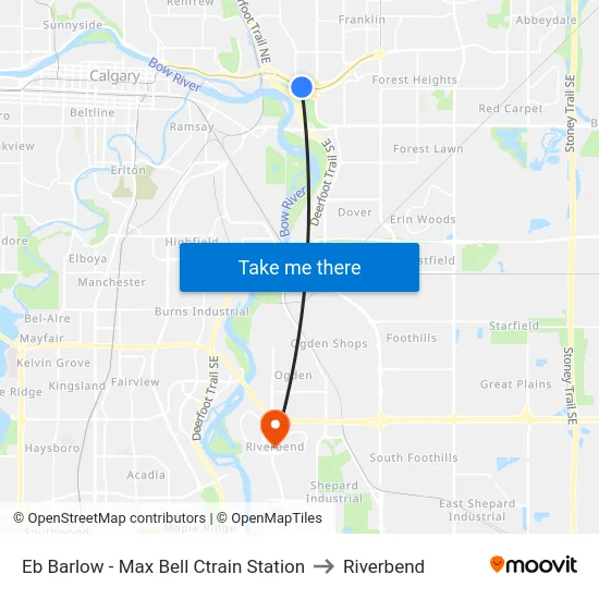 Eb Barlow - Max Bell Ctrain Station to Riverbend map