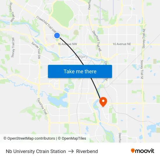 Nb University Ctrain Station to Riverbend map
