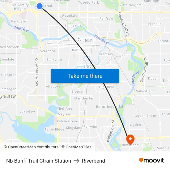Nb Banff Trail Ctrain Station to Riverbend map