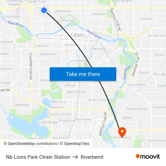 Nb Lions Park Ctrain Station to Riverbend map