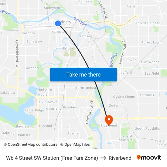 Wb 4 Street SW Station (Free Fare Zone) to Riverbend map