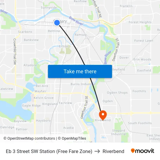 Eb 3 Street SW Station (Free Fare Zone) to Riverbend map