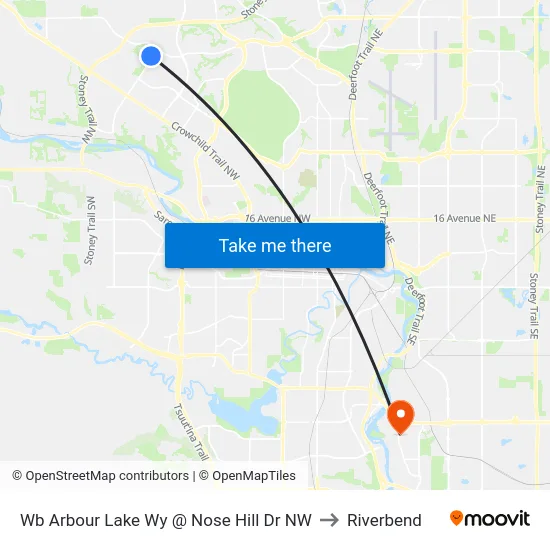 Wb Arbour Lake Wy @ Nose Hill Dr NW to Riverbend map
