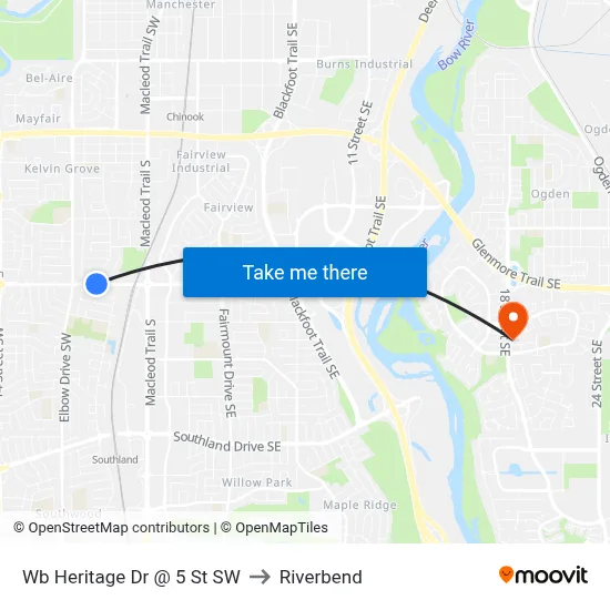 Wb Heritage Dr @ 5 St SW to Riverbend map