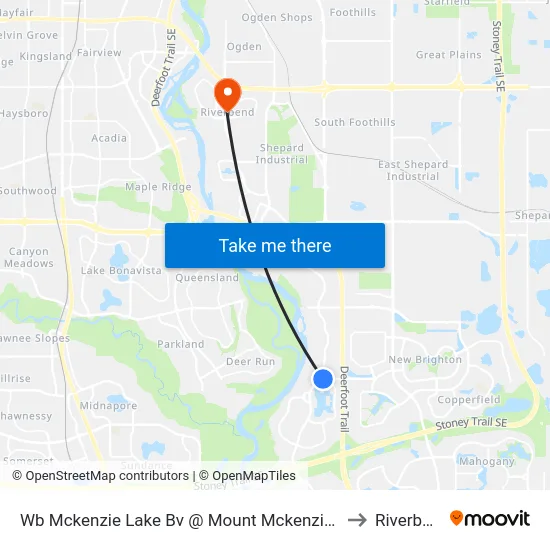 Wb Mckenzie Lake Bv @ Mount Mckenzie Dr SE to Riverbend map
