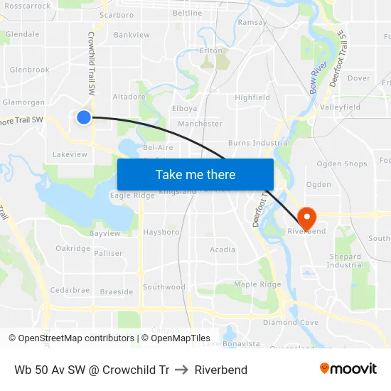 Wb 50 Av SW @ Crowchild Tr to Riverbend map