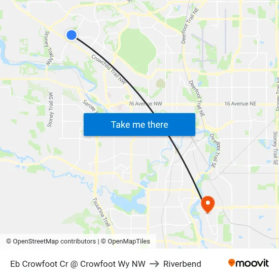 Eb Crowfoot Cr @ Crowfoot Wy NW to Riverbend map