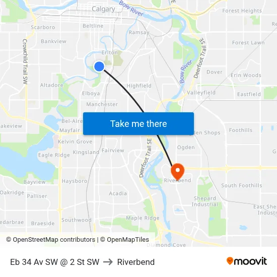 Eb 34 Av SW @ 2 St SW to Riverbend map