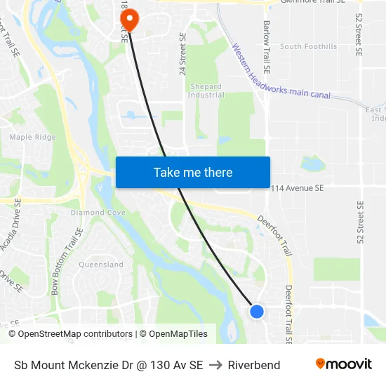 Sb Mount Mckenzie Dr @ 130 Av SE to Riverbend map