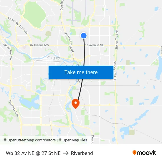 Wb 32 Av NE @ 27 St NE to Riverbend map