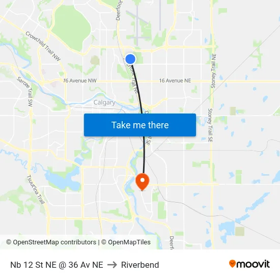 Nb 12 St NE @ 36 Av NE to Riverbend map