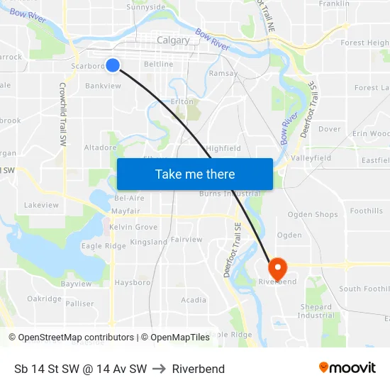 Sb 14 St SW @ 14 Av SW to Riverbend map