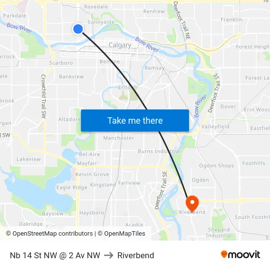 Nb 14 St NW @ 2 Av NW to Riverbend map