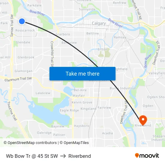 Wb Bow Tr @ 45 St SW to Riverbend map