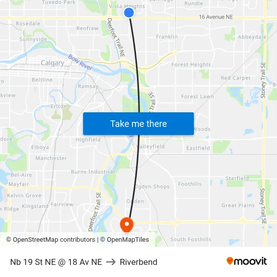 Nb 19 St NE @ 18 Av NE to Riverbend map