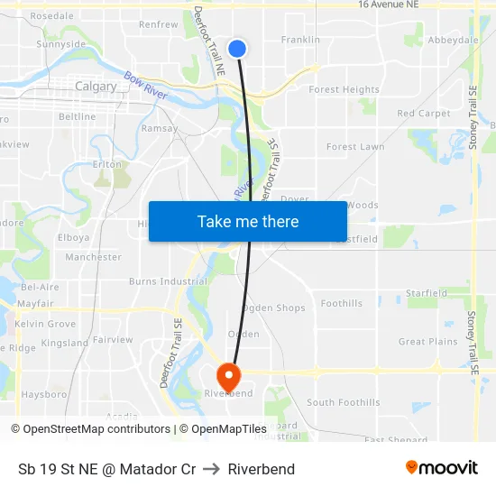 Sb 19 St NE @ Matador Cr to Riverbend map