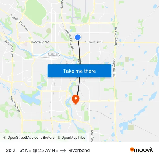 Sb 21 St NE @ 25 Av NE to Riverbend map