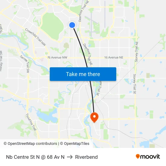 Nb Centre St N @ 68 Av N to Riverbend map