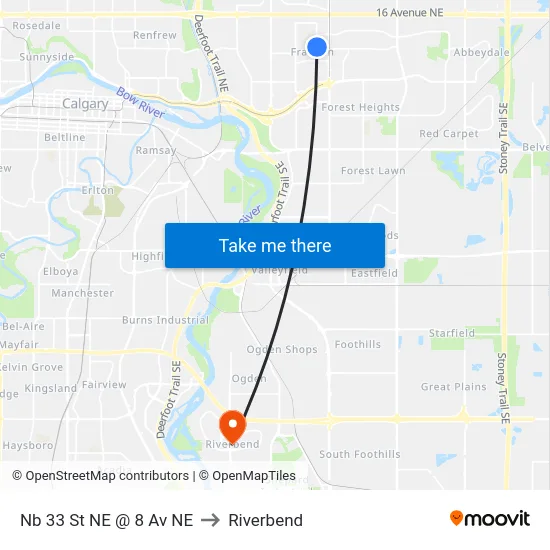 Nb 33 St NE @ 8 Av NE to Riverbend map