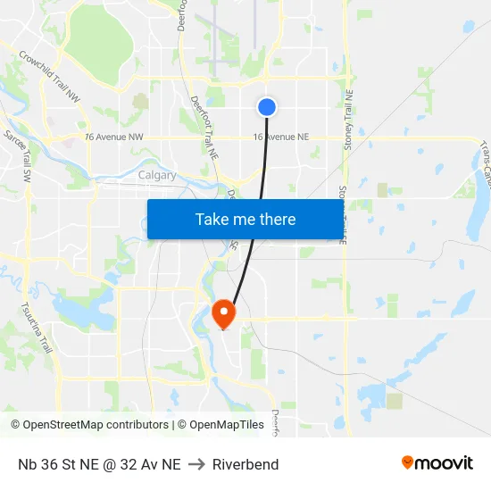 Nb 36 St NE @ 32 Av NE to Riverbend map