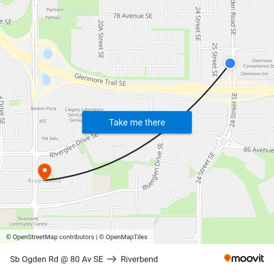 Sb Ogden Rd @ 80 Av SE to Riverbend map