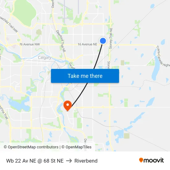 Wb 22 Av NE @ 68 St NE to Riverbend map