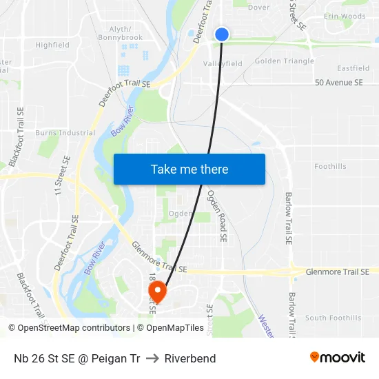 Nb 26 St SE @ Peigan Tr to Riverbend map