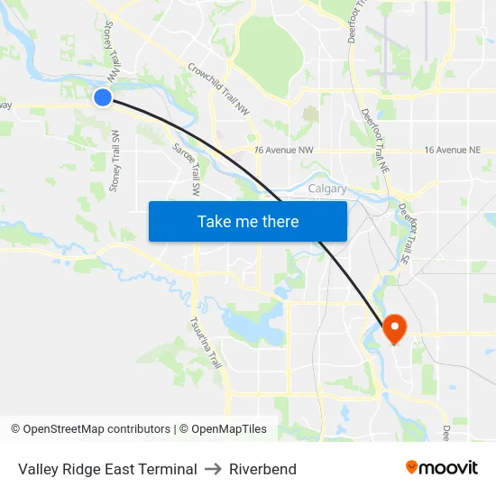 Valley Ridge East Terminal to Riverbend map