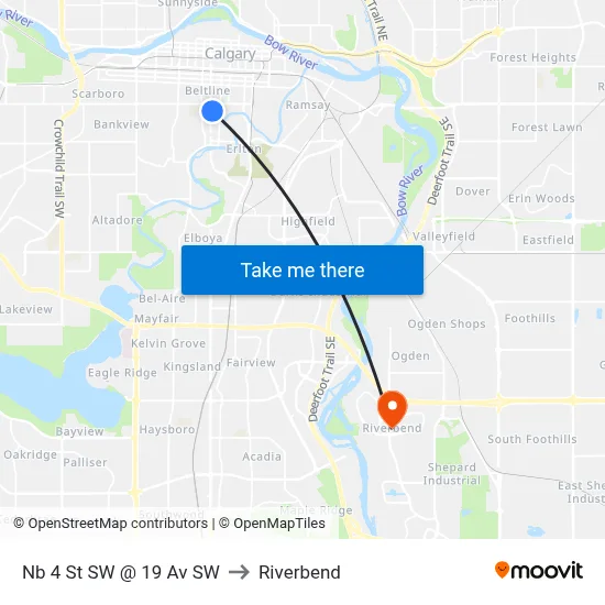 Nb 4 St SW @ 19 Av SW to Riverbend map