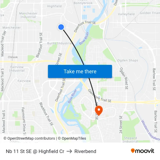 Nb 11 St SE @ Highfield Cr to Riverbend map