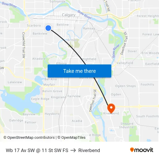 Wb 17 Av SW @ 11 St SW FS to Riverbend map