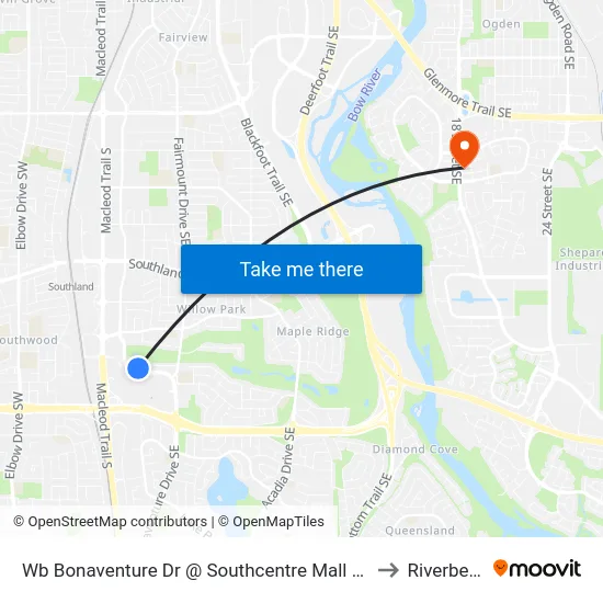 Wb Bonaventure Dr @  Southcentre Mall (Wb) to Riverbend map