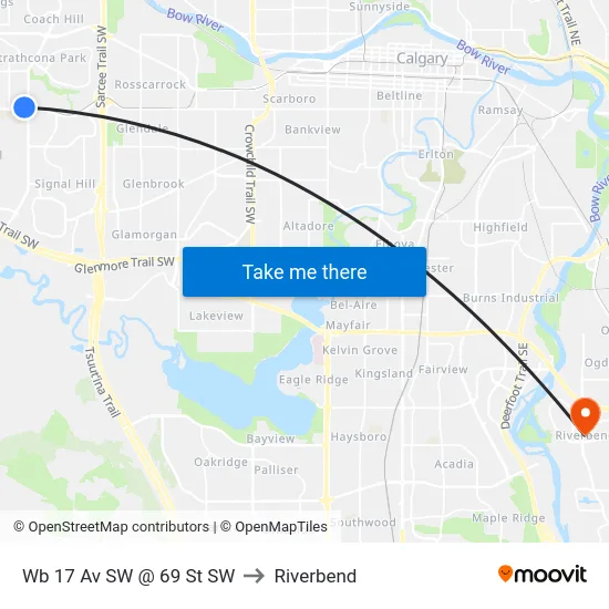 Wb 17 Av SW @ 69 St SW to Riverbend map