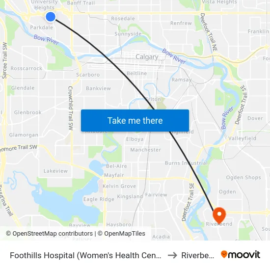 Foothills Hospital (Women's Health Centre) to Riverbend map