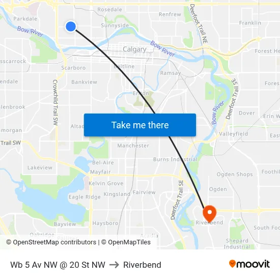 Wb 5 Av NW @ 20 St NW to Riverbend map