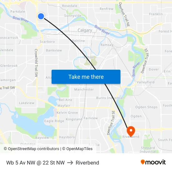 Wb 5 Av NW @ 22 St NW to Riverbend map