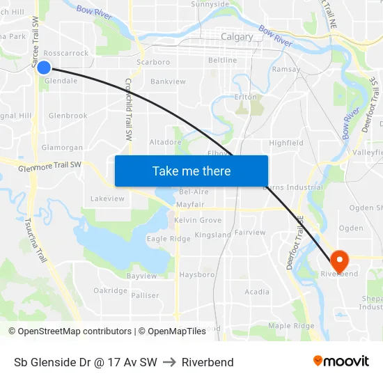 Sb Glenside Dr @ 17 Av SW to Riverbend map