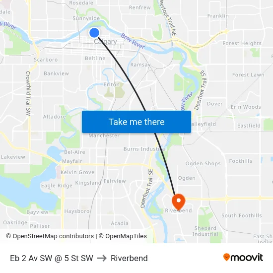 Eb 2 Av SW @ 5 St SW to Riverbend map