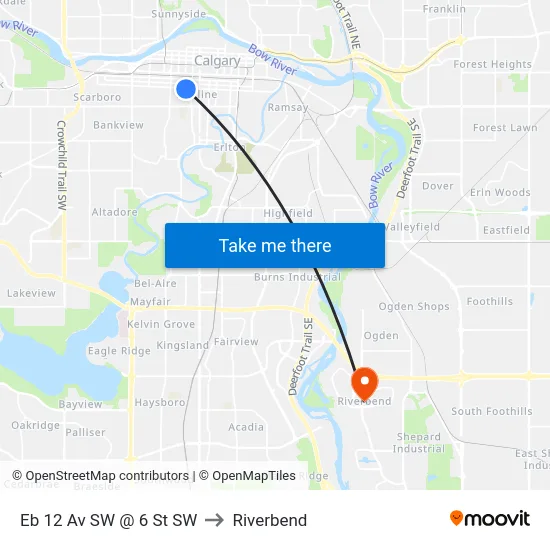 Eb 12 Av SW @ 6 St SW to Riverbend map
