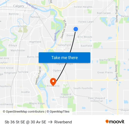 Sb 36 St SE @ 30 Av SE to Riverbend map