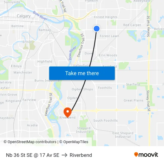 Nb 36 St SE @ 17 Av SE to Riverbend map