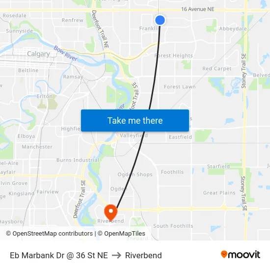 Eb Marbank Dr @ 36 St NE to Riverbend map