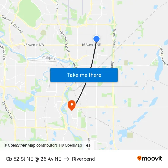 Sb 52 St NE @ 26 Av NE to Riverbend map