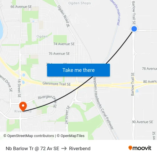 Nb Barlow Tr @ 72 Av SE to Riverbend map
